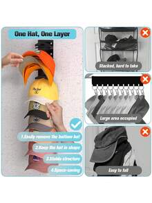 1/2pcs Hat Organizer For Baseball Caps Black/White Modern Simple Baseball Cap Organizer Wall-Mounted Bedroom Wardrobe Clothes And Hood Storage Rack - Multicolor - View 3