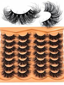 14 Pairs Natural-Looking Soft Fluffy 3D Russian Volume False Eyelashes, Dramatic Thick Multi-Layered Messy Mink Lashes, Clever Long Fox Eye Lifting Full Lash Strip, Reusable, Suitable For Daily Wear And Holiday Parties, Can Be Given As A Gift - 濃密款 - 查看 2