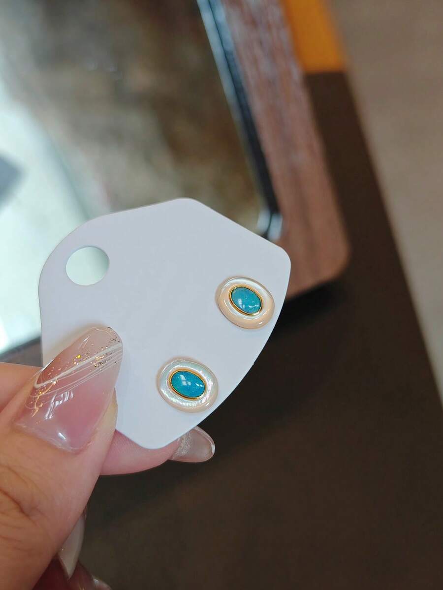 2 件优雅银贝壳装饰 925 纯银耳环，配人造绿松石，时尚女性，适合日常、派对、婚礼、情人节、生日礼物