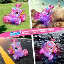 360° Unicorn Small Remote Control Stunt Car, 4WD Stunt Spin Remote Control Car, Double-Sided Remote Control Car With LED Lights, 2.4GHz Electric Toy Car, Christmas Birthday New Year Gifts - Multicolor - View 7