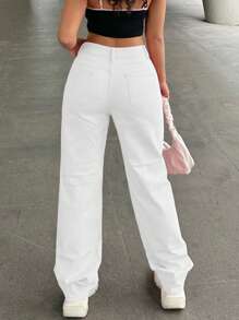 Women Casual Plain Color Water-Washed Wide Leg Denim Jeans For Daily Wear