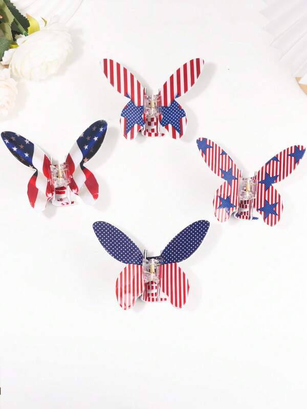1PC 10.4CM Patriotic American Flag Butterfly Hair Clip Set - Elegant And Sweet Star Stripe Design, Flowing Vision, Perfect For Independence Day Celebration And Daily Wear, Patriotic Event Accessories | American Flag Theme | Fabric Hair Clip Hair Claws Claw Clips Hair Clips Hair Jaw Clip Hair Clamps Hair Clutch Hair Catcher Clip