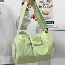 1pc Sports Yoga Messenger Bag, Fitness Bag, Japanese Style INS Solid Color Large Capacity Short-Distance Travel Bag, Student School Bag