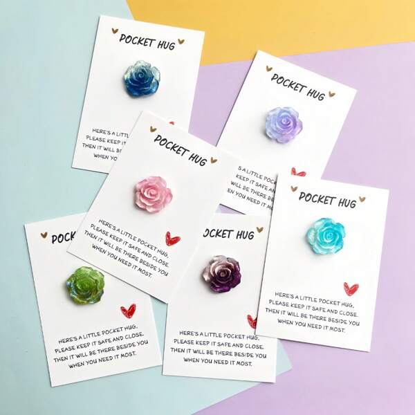 1/6pcs Creative Fashion DIY Glitter Rose Flower Heart Pocket Hug Greeting Cards, Holiday Cards, Encouragement Cards, Desktop Decor, Confession Gift, For Teachers, Classmates, Family, Friends, Lovers, Suitable For Holidays, Theme Parties, Birthday Parties, Team Building Small Gifts