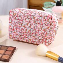 Borsa per il trucco con stampa floreale ditsy, kit da viaggio multifunzionale rosso fuoco per l'assistenza sanitaria e il trasporto di articoli da toilette