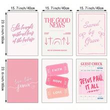 6 piezas de arte de pared cristiano, impresiones de la Biblia en lienzo, pinturas florales de aliento cristiano, decoración rosada de chica para dormitorio, sala de estar u oficina, decoración de dormitorio sin marco - Multicolor - Ver 7