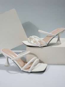 Summer New Thin Heel High Heel Square Toe Unique Design Buckle Strap Sandal Heels, Suitable For Commuting, Business, Banquet, Party, Date, Shopping