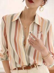 New Loose Long Sleeve Women Blouse, Button-Up Plain Color Shirts