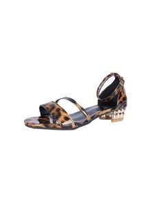 Buckle Strap Block Heel Summer New Fashion Leopard Print Versatile Women Shoes