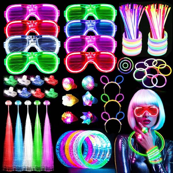 165 piezas de regalos de fiesta con luz LED a granel, gafas LED, pulseras luminosas, luz para dedos, anillos de gelatina y pelos con luz LED, suministros que brillan en la oscuridad para bodas, cumpleaños, fiestas rave.