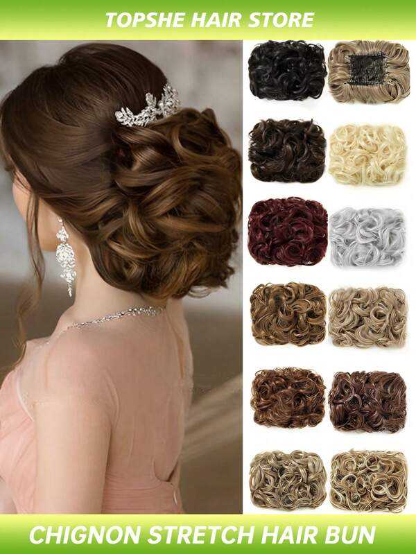 Chignon Easy Stretch Hairpieces Combs In Rose Bud Chignon Hairpiece Curly Bun Extensions Scrunchie Updo Synthetic Combs In Messy Bun Hair Piece For Women