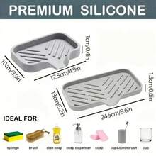 Sink Silicone Tray With Drain Soap Sponge Storage Holder Countertop Sink Scrubber Brush Soap Storage Rack Kitchen Organizer - Grey - View 6
