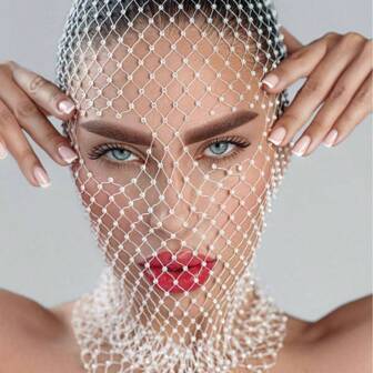 1 pièce Présente une variété de bandeaux de perles aux couleurs multiples, avec filet ajouré et strass étincelants. Chapeaux en filet de mode et sexy pour les performances de musique et les banquets haut de gamme et mystérieux