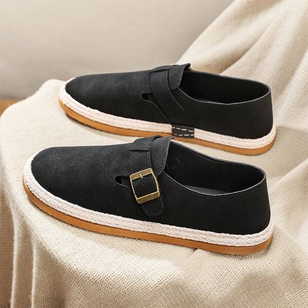 Straw Woven Bottom Casual Slip-On Shoes With Pleated Trim, Suitable For Office And Home Wear, Summer