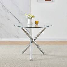 Menaka 5 Pieces Round Glass Dining Table And Grey Veet Chairs Set Small Space For 4 People Modern Kitchen Table With Chairs Set Of 4 Restaurant - TableWith4GreyVelvetChairs - View 4