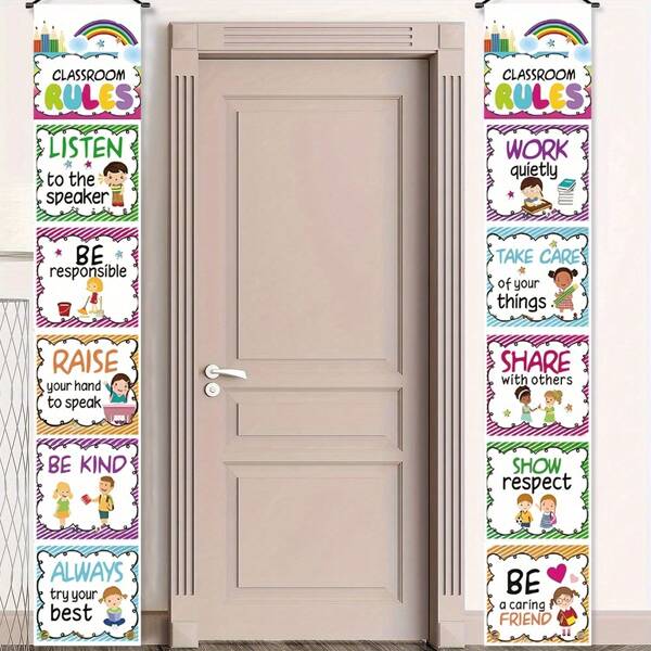 1pc Hanging Classroom Rules Poster - Colorful Back To Class Banner For All Kinds Of Teachers Class - Non-Electric Polyester Class Wall Decoration