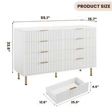 Cómoda de 8 cajones acanalados, pecho moderno alto con amplios cajones profundos y cubierta ancha - Blanco - Ver 2
