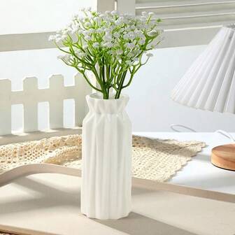 1pc, Modern Simple Geometric Faceted White Vase, Unique Three-Dimensional Line Design, Suitable For Dried Flowers And Flowers Can Store Water And Green Plants, Adding A Sense Of Artistic Atmosphere To The Living Room And Bedroom Of The Home