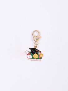 1pc Cherry Blossoms And Sunflowers Graduation Season Keychain Enamel Doctoral Hat Metal Key Ring For Women Girl Bag Backpack Hanging Key Chains DIY Gifts