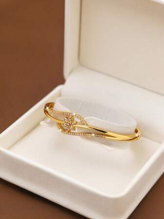 1/2/3 件时尚经典闪亮立方氧化锆花朵和优雅曲线手链，直径 60 毫米，可打开，适合女性日常佩戴，不含盒子