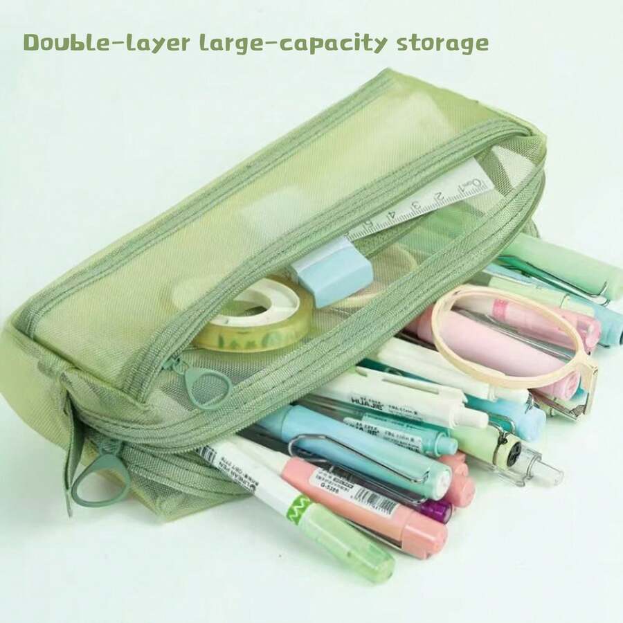 1pc Large Capacity Transparent Stationery Bag, Minimalist Mesh Pencil Case, Student Exam Pencil Pouch, High Aesthetic Children Pencil Box, Suitable For Various Occasions Like Valentine's Day, Carnival, Children's Day, Christmas, Birthday Gift - Multicolor - View 1
