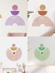 Boho Art Geometric Circle & Semi-Circle Surface & Line Abstract Art Wall Sticker, Plastic Waterproof, Detachable, Self-Adhesive, Easy Peel And Stick, Removable Abstract-Theme Home Art Decor