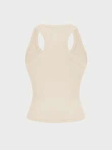 Floreya 女式方领吊带背心，休闲修身无袖背心，百搭简约法式风格，适合夏季、春季、秋季运动氛围 - 杏色 - 查看 4