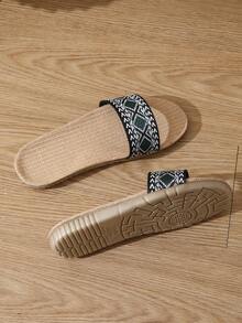 New Natural Linen Open Toe Sandals Women, Natural Linen House Slippers - Black - View 6