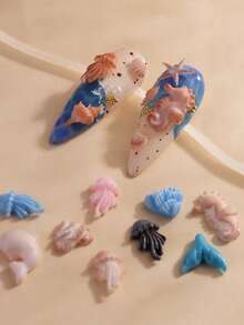 1 件可重复使用 3D 硅胶指甲雕刻模具可爱海马水母海豚图案模具压印设计凝胶 DIY 雕刻模具夏季海洋指甲雕刻模板工具、指甲用品、指甲工具、美甲工具、返校、指甲、按压指甲的指甲工具 - 無色 - 查看 6