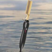 2-In-1 Heated Copper Comb, Suitable For Straight And Curly Hair - Electric Heated Comb With Stand, Convenient Styling, Adult Hair Accessory, Home Hair Care | Fashionable Gold Accents | Durable Styling Comb, Curling Iron Dual-Use Copper Comb Straightener And Curler, Multi-Function Electric Hair Brush Straightener