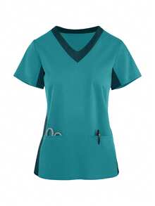 (Four-Piece Set) Scrubs Uniform Women's Running Matte Elastic Sports Nurse  Uniform Wash Clothes Work Clothes Breathable Scrub Shirt - 綠色 - 查看 9