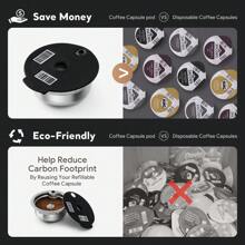 Cápsulas reutilizables de acero inoxidable Tassimo con 4 tapas de silicona negra y pisón compatibles con la máquina Bosch Tassimo, de regreso a la escuela