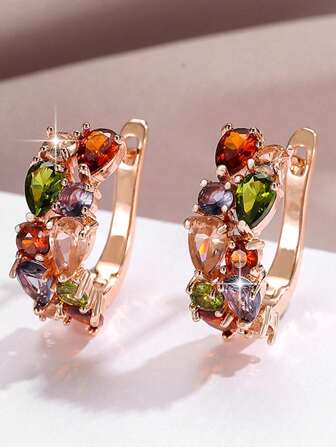 jealous young 1 Pair Monalisa Mul CZ Stud Earrings For Women Girl Gold Wedding Bearings Jewelry Gift