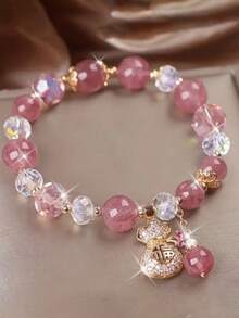 1 件草莓水晶玻璃手链女士祝福包吊坠串送女朋友女友礼物手链