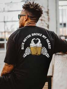 Men's Beer Slogan Print Short Sleeve T-Shirt, Comfortable & Breathable, Suitable For Summer, Perfect For Staying Stylish - Black - View 2