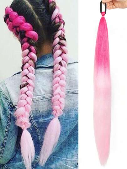 1 pieza Extensiones de coleta de 26 pulgadas DIY resistentes al calor, extensiones de cabello sintético de colores variados para trenzar, accesorios para el cabello de mujeres y niñas
