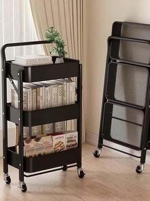 Kitchen Cart, Foldable, Cart With Casters, 3-Tier, Kitchen Rack, Steel Rack, Cart With Casters, Space-Saving Storage, 29.5cm, Slim, With Handle, Carbon Steel, Sturdy, 60kg Load Capacity, Small Items, Bathroom, Kitchen Storage, Next To Refrigerator, Easy Assembly