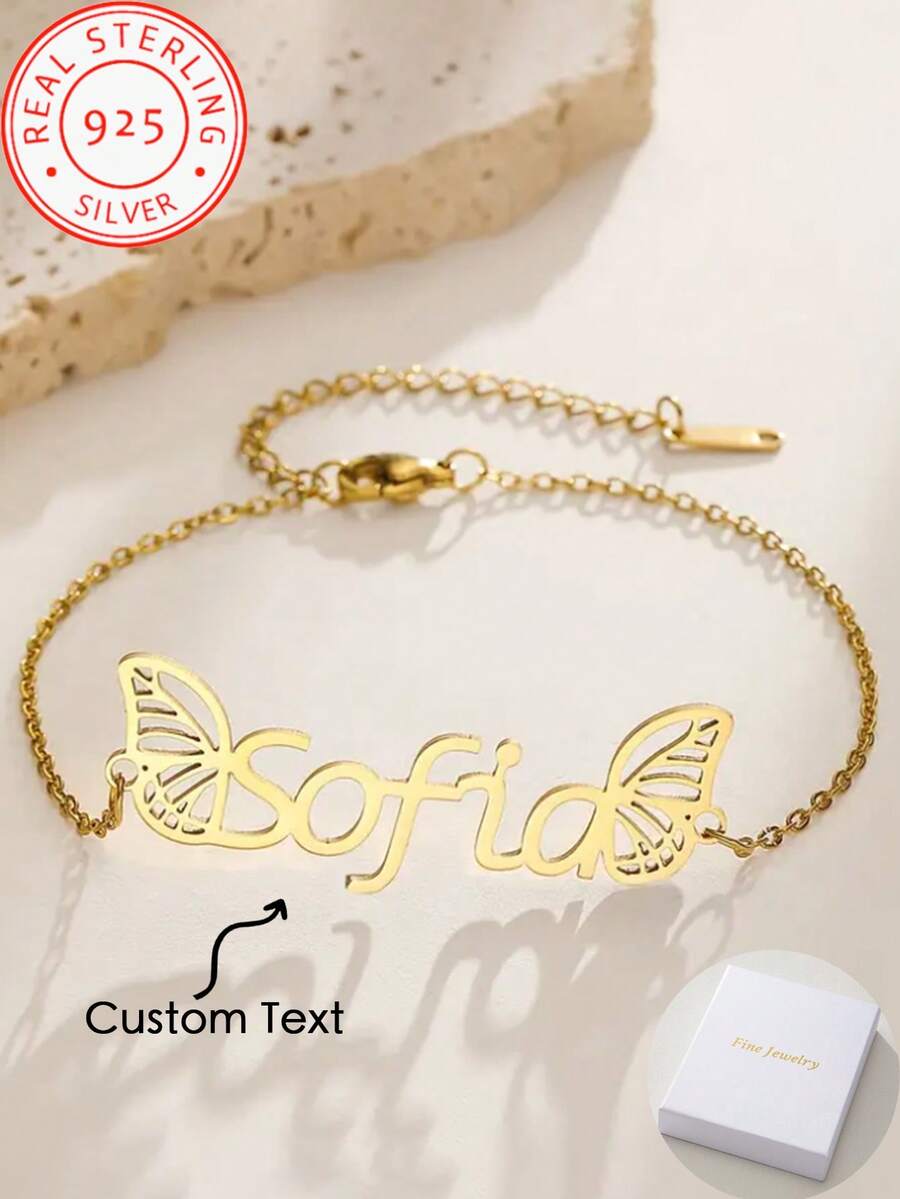 Customized Name Bracelet With Butterfly Wings, Elegant And Simple Style, Suitable For Daily Wear, Wedding, Valentine's Day, Mother's Day, Christmas Gifts - Multicolor - View 1