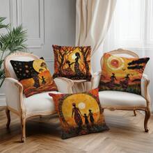 4pcs African Art Sunset Life African Women Printed Throw Pillow Covers [No Pillow Insert], 17.7*17.7in(45*45cm), [Single-Sided Printing] Farmhouse Rural Landscape Polyester Decorative Cushion Covers, For Sofa, Bed, Living Room, Bedroom, Car, Office, Hotel Decor, All Seasons Perfect Gift For Family & Friends