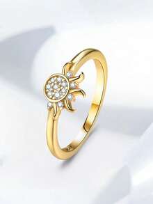 2pcs 925 Sterling Silver Luxury Sun & Moon Cubic Zirconia Stackable Ring Set, Perfect For Women On Occasions Like Valentine's Day, Wedding, Birthday Party, Exquisite Jewelry