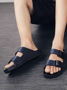 Unisex Casual Buckle Strap Flat Slide Sandals, Beach Slippers