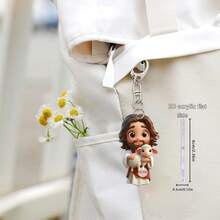 1 Creative Jesus Image Holding Heart And Lamb, Fashionable Beach Style Religious 2D Flat Acrylic Home Decoration Essential, Car Rearview Mirror Ornaments, Bedroom, Living Room Home Interior Wall Decoration, Holiday Party Decoration, School Bag Back Ornaments And Suitcase Pendants, Perfect Gift For Family And Friends School Decor School Surprise Dormitory Decor Back To School Room Decor School Supplies - Jesus-pendant-d-shaped Keychain - View 13