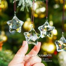 1/6pcs Transparent Pentagram Crystal Glass Suncatcher Christmas Ornaments Clear Faceted Glass Christmas Star And 2025 Annual Christmas Star Crystal Hanging Ornaments For Christmas Tree Winter New Year Party Supplies Christmas Decor