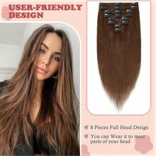 Seamless 8-24in 100% Real Hair Clip In Remy Human Hair Extensions Full Head Weft 8PCS 18CLIPS Silky Straight #1B Natural Black - #1B Natural Black - View 9