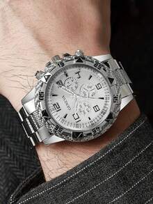 4-Pack Silver Men's Women's Couple Watch Set - Classic Business Casual Style, Simple Design, Suitable For Gift Giving, School Supplies, Halloween And Christmas Decorations, Gift Watch Set | Elegant Clock Set | Polished Surface, Valentine's Day Gift - Silver - View 5