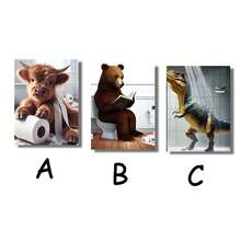 1/3pcs Interesting Animal Bathroom Wall Arts Canvas Posters, Optional Frame Hanging For Bathroom And Home Decoration ,Wall Art With Frame - Multicolor - View 39