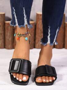 Minimalist Strap Flat Sandals, Adjustable Buckle Design, Comfortable & Versatile, Suitable For Street & Vacation Wear, Essential Summer Fashion Item!