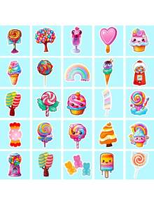 50/100pcs Candy Pattern Stickers, Waterproof Vinyl Sweet Dessert Ice Cream Cupcake Stickers For Laptop, Water Bottle, Skateboard, Teacher Rewards, Suitable For Students Of All Genders - Multicolor - View 5