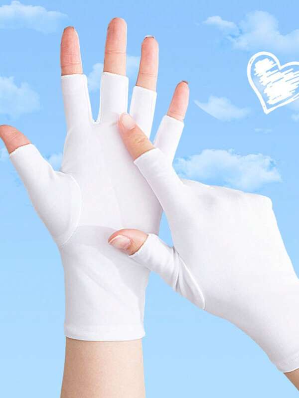 1 pièce Gants sans doigts de protection UV, gants de nail art de couleur unie, gants élastiques à séchage rapide bloquant le soleil pour les activités extérieures en été