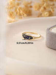 1pc Bohemian Style Cubic Silver 925 Ring With Star And Moon Pattern, Blue Color, Unisex Jewelry Gift Box, Suitable For Couples, Holidays, Music Festivals, Parties, Beach Vacation - Blue - View 5